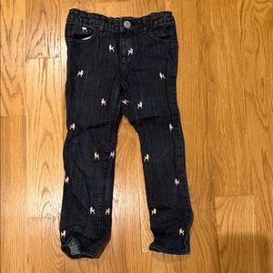 BabyGap Kids Dark Wash Denim Pants with Pink Embroidered Poodles